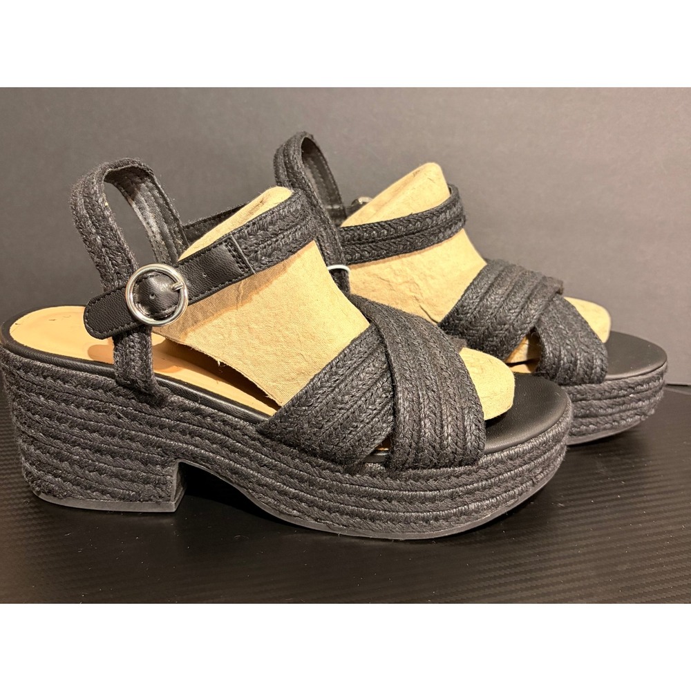 Old Navy Womens Black Braided Espadrille Wedge Sandals 10 Boho Whimsigoth